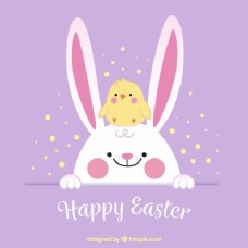 春季背景可爱的复活节背景与小鸡和兔子