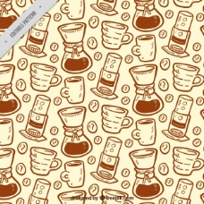 咖啡杯咖啡壶和咖啡壶的手绘图案