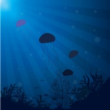 蓝色海洋海底生物背景图