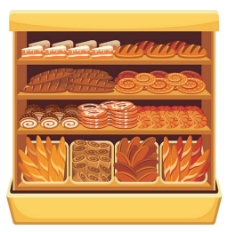 商品超市货架美味面包矢量图