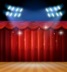 舞台背景，舞台上有红色和红色的窗帘。