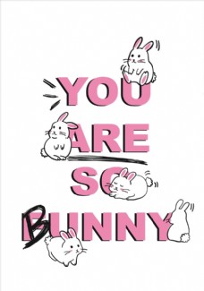 字体可爱卡通兔子字母印花矢量图下载