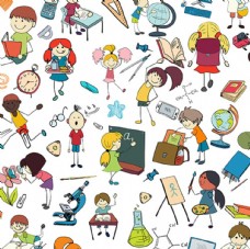 卡通在学校的孩子图案背景