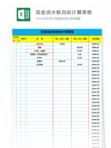 现金流水账自动计算表格Excel文档