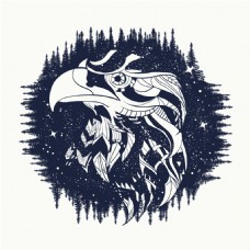 动物创意树林纹身图案创意动物鹰眼矢量