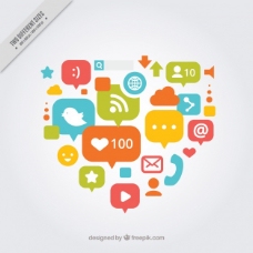 网络资讯由社交网络图标构成的心脏背景