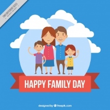 圆圆的背景，幸福的家庭和红丝带