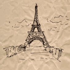 铁塔桥梁褶皱纸张手绘速写欧洲建筑矢量