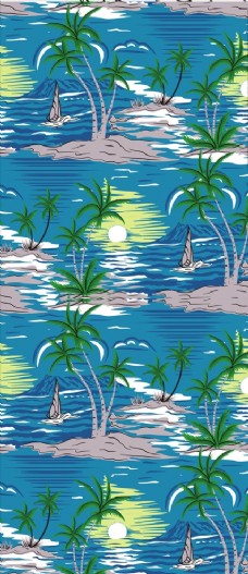 沙滩椰树海水水波纹矢量图下载
