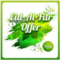绿色调EidAlFitr提供的海报横幅传单设计创意背景与清真寺和花卉设计在绿色和白色色调