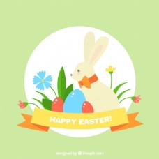 春季复活节背景与兔子和彩色蛋