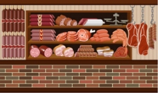 食品背景超市食品货架香肠背景图