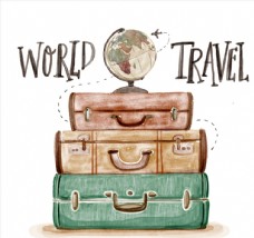 彩绘环球旅行行李箱和地球仪