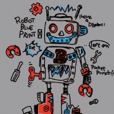 卡通文字卡通机器人T恤花型