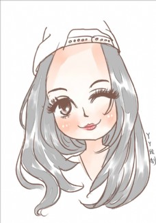 俏皮可爱眨眼女孩漫画卡通设计