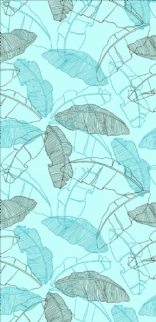 潮流素材热带植物芭蕉叶四方连续底纹